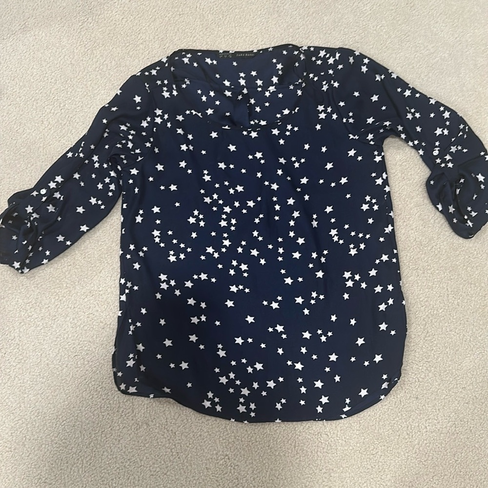 Zara small navy star shirt/blouse